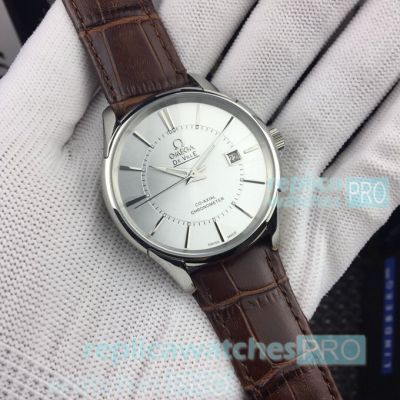 AAA Quality Omega De Ville Silver Dial Silver Bezel Watch